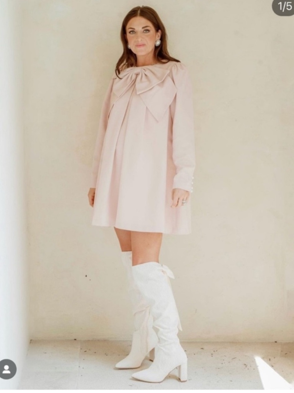 ANTONIO MELANI Blush Pink Bow-Front Long-Sleeve Mini Dress